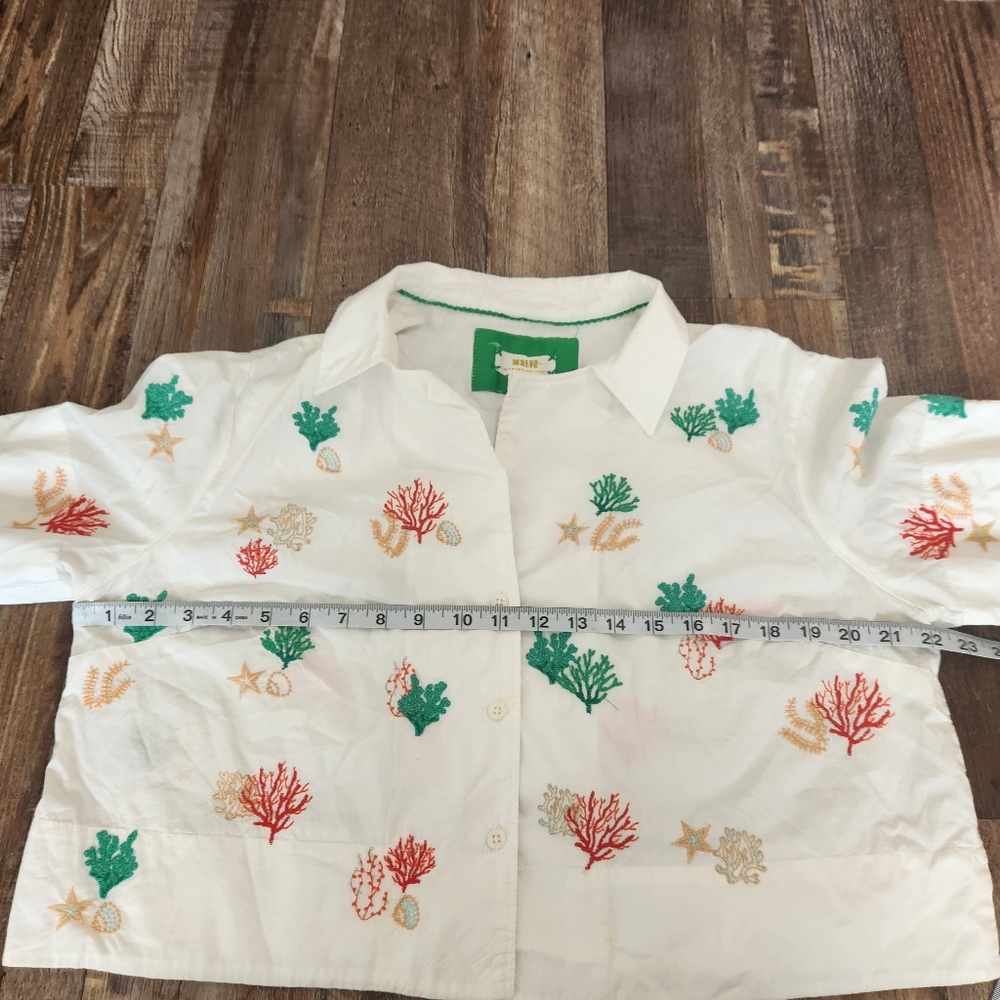 Anthropologie Maeve Oversized Cropped Embroidered Surf Top - Picture 8 of 9